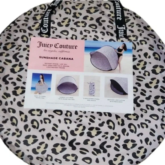Juicy Couture Pink Leopard Print Sunshade Cabana & Pop Up Beach Tent UPF 50+ - Picture 4 of 7